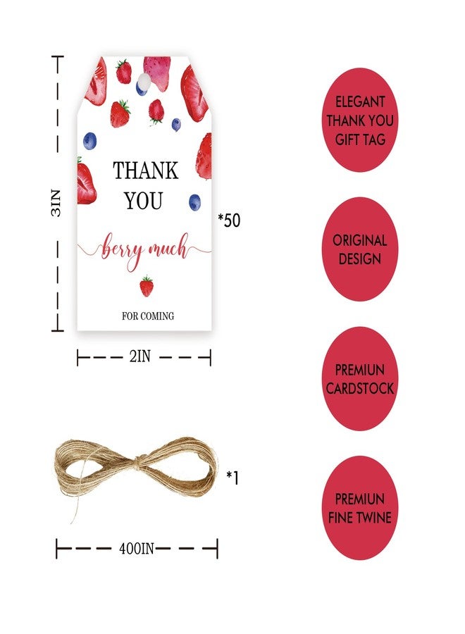 FORSHEEP 50pcs Strawberry Thank You Tags, Blueberry Party Favors Gift Tag with String, Berry Sweet Favor Tags for Baby Shower Party, Sweet One Party Favors - Image 2